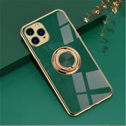 Luxuriöse iPhone Silikonhülle mit Goldrand & drehbarem Ring – Stilvoller Schutz