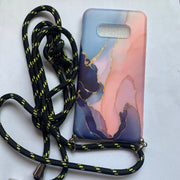 "Modische Marmormuster Samsung Handyhülle mit Lanyard in Pink, Dunkelblau und Hellgrün - TPU Rückenschutz"