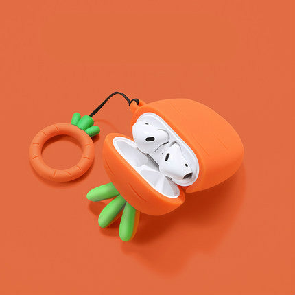 "Universelle Schutzhülle für Airpods 1./2. Generation, Kompatibel mit iPhone, Karotten-Design, Optionaler Ringbügel - Orange"