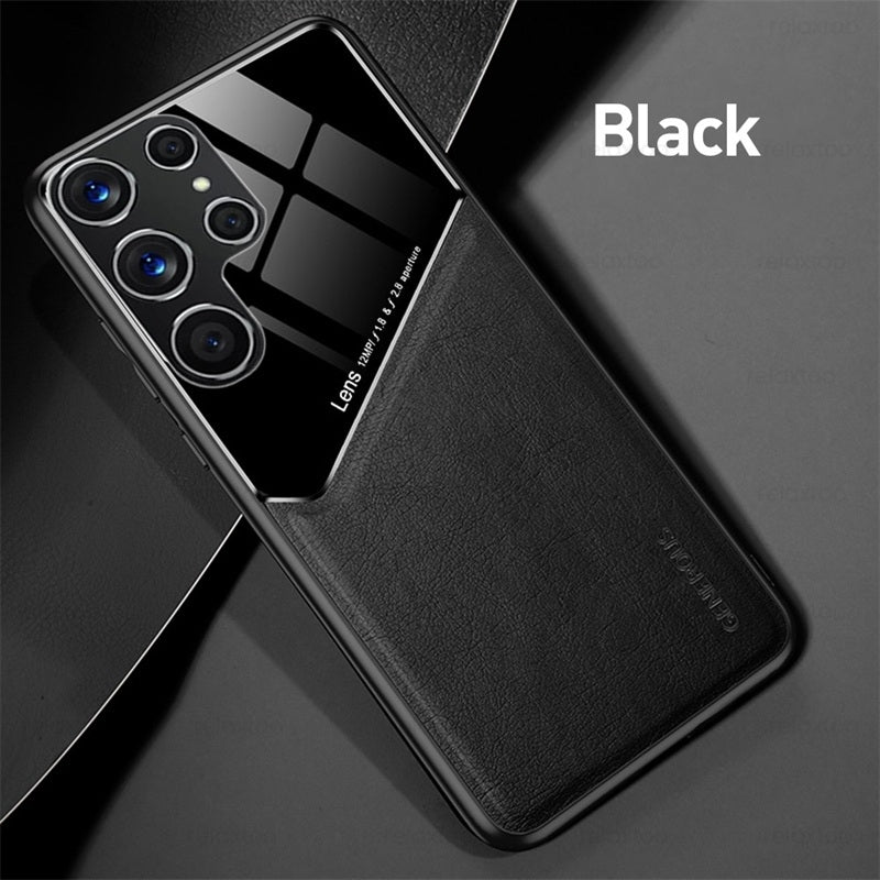 "Premium Leder Handyhülle für Samsung S22Ultra mit Magnetischer Autohalterung - Geschäftliches Design in Verschiedenen Farben"