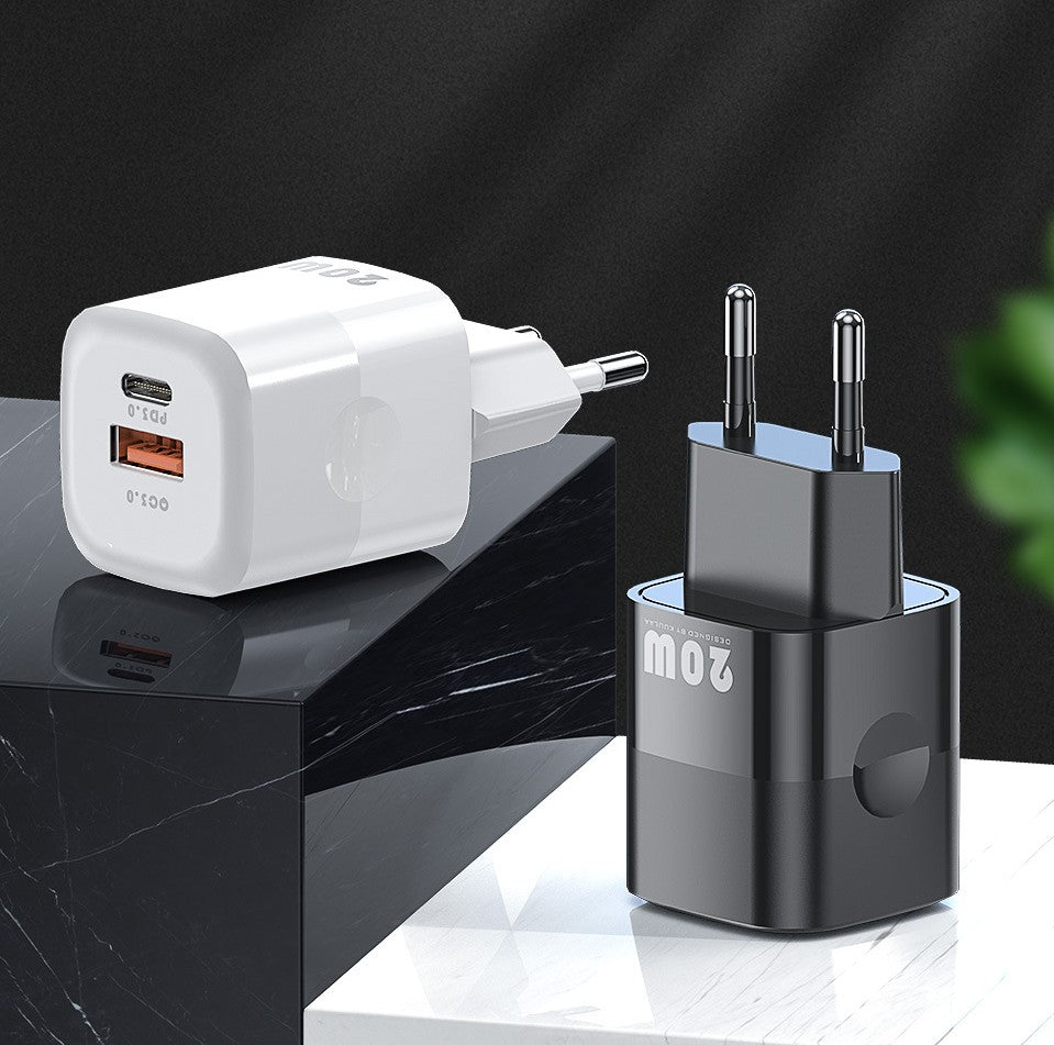 "Schnellladegerät aus Galliumnitrid 20W, PD-Protokoll, USB Typ-C & Micro-USB-Schnittstelle, Farbe: Schwarz/Weiß"