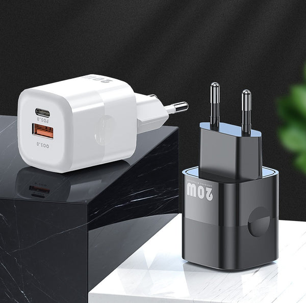 "Schnellladegerät aus Galliumnitrid 20W, PD-Protokoll, USB Typ-C & Micro-USB-Schnittstelle, Farbe: Schwarz/Weiß"