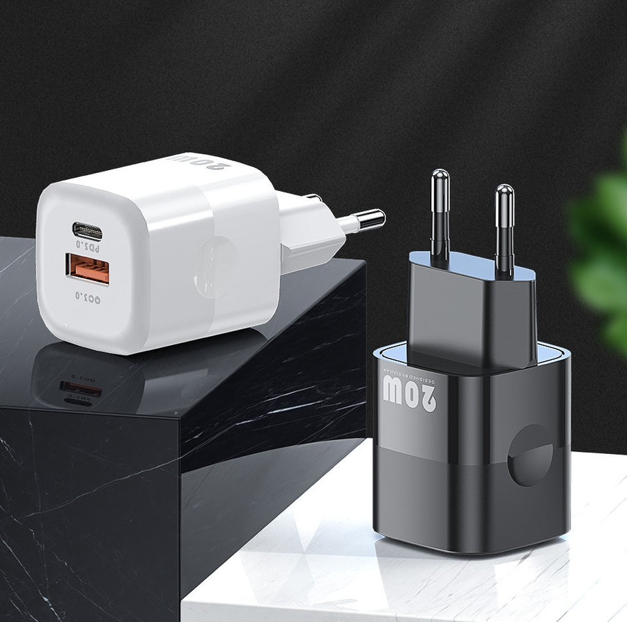 "Schnellladegerät aus Galliumnitrid 20W, PD-Protokoll, USB Typ-C & Micro-USB-Schnittstelle, Farbe: Schwarz/Weiß"