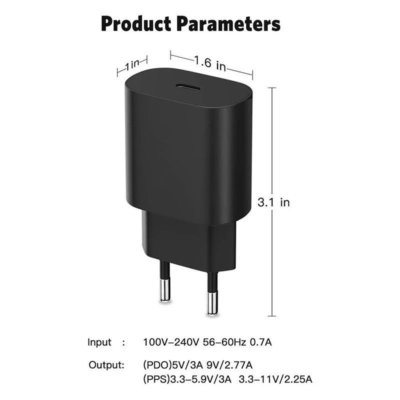 "Schnellladegerät 25W/45W PD mit EU/US-Standard, Reiseladegerät, USB-Schnittstelle, inkl. Type-C-Datenkabel"