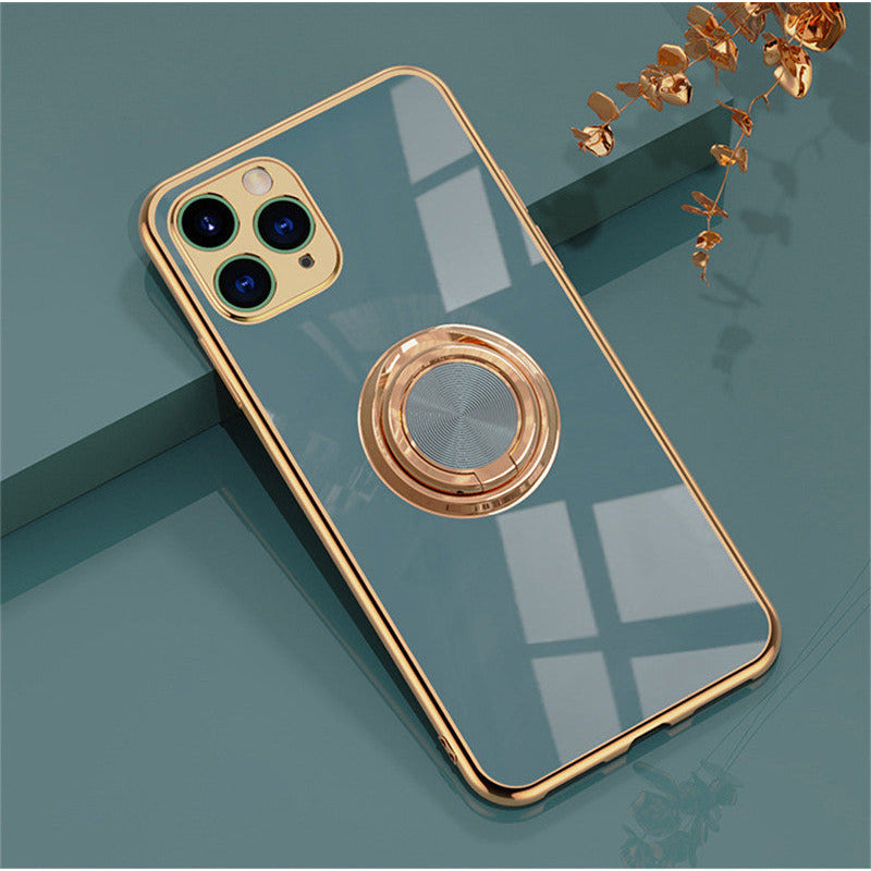 Luxuriöse iPhone Silikonhülle mit Goldrand & drehbarem Ring – Stilvoller Schutz