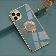 Luxuriöse iPhone Silikonhülle mit Goldrand & drehbarem Ring – Stilvoller Schutz