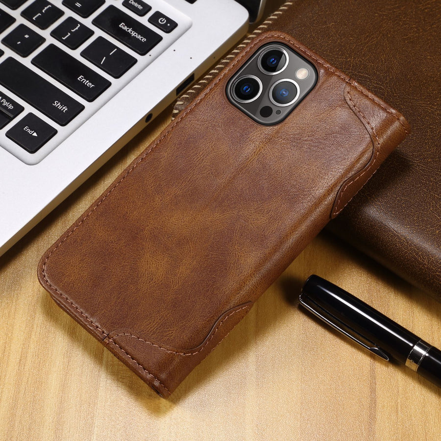 "Premium Leder Flip Wallet Handyhülle für iPhone 13, 13 Pro, 12 - Business-Stil in Schwarz, Braun, Rot, Blau"