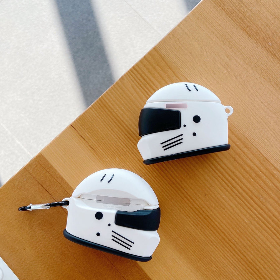 "Motorradhelm Schutzhülle für Apple AirPods Pro - Silikon Flip-Typ, Cartoon-Stil, Geometrische Elemente, Inklusive Karabiner"