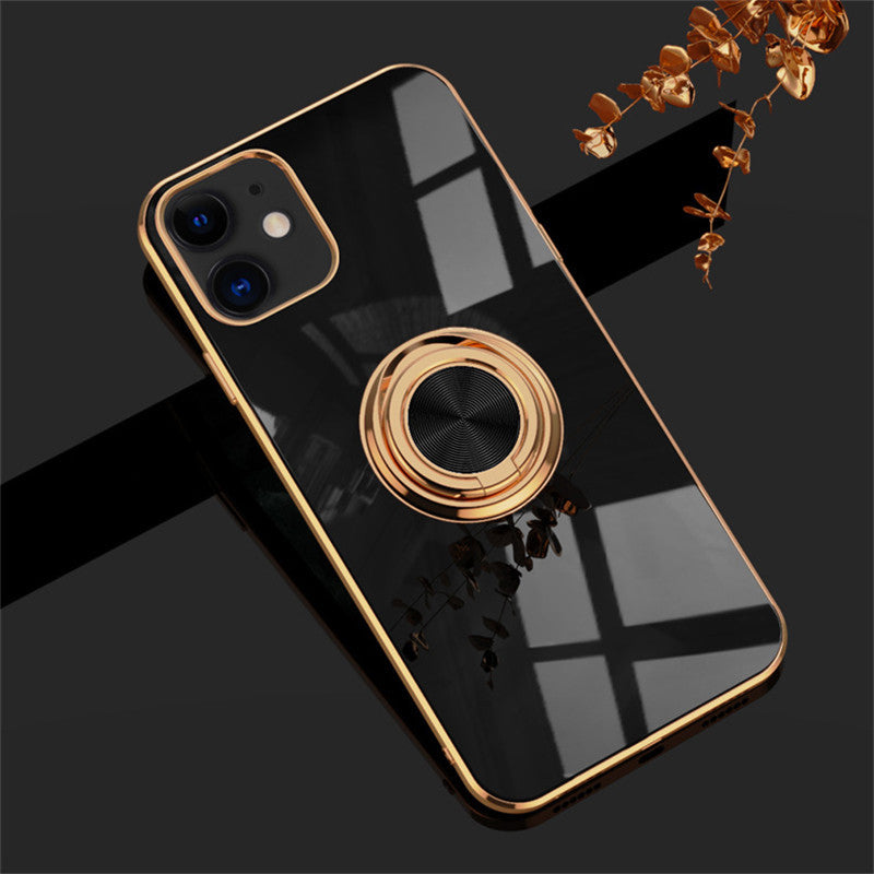 Luxuriöse iPhone Silikonhülle mit Goldrand & drehbarem Ring – Stilvoller Schutz