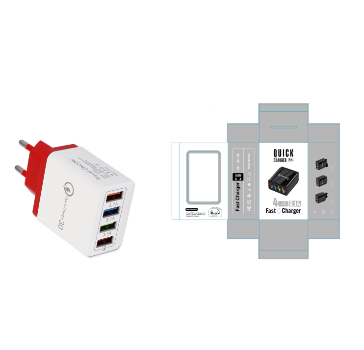 "Schnell-Ladegerät USB 3.0 mit 4 Ports, Kompatibel mit iPhone, Huawei & Mehr, Tragbare Wandladegerät für Zuhause und Reise"