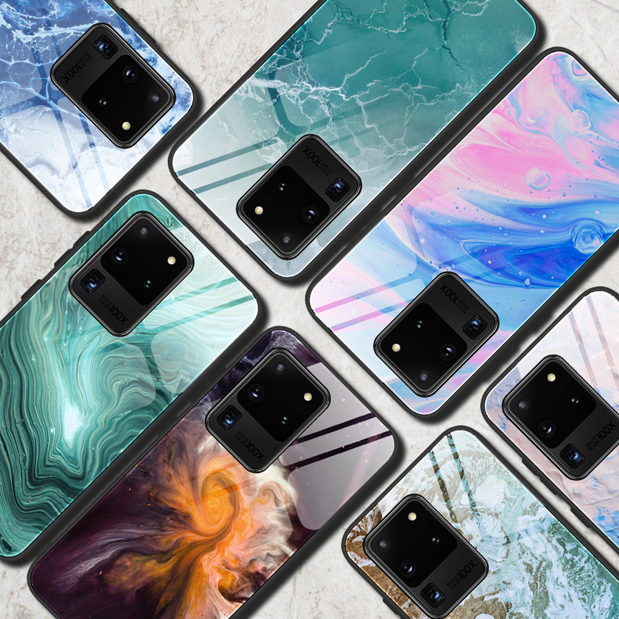 "Stylische Handyhülle aus Marmor-Glas - Modische Rückabdeckung aus TPU und gehärtetem Glas"