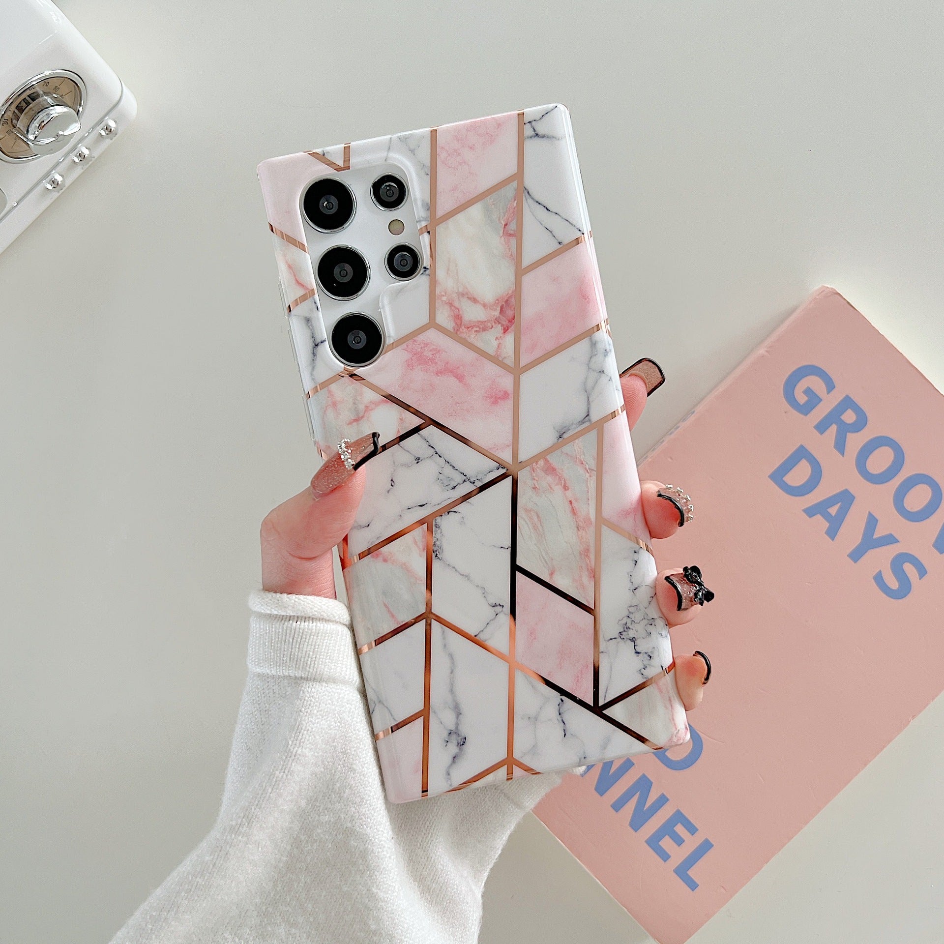 Electroplated Geometric Diamond Marble Phone Case