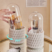 "Großkapazität Transparenter Kosmetik-Organizer mit 360° Drehung, Staubdichter Make-up-Pinselhalter mit Deckel aus Acryl für den Schreibtisch"