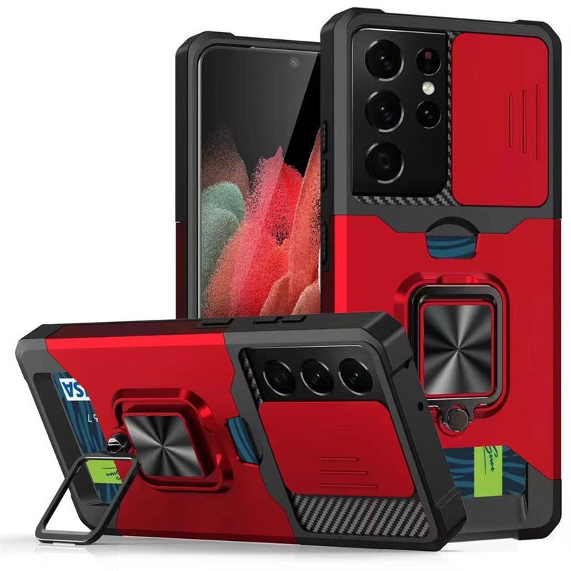 "Premium TPU+PC Schutzhülle für Samsung S21 Serie - Solide Farbe, Montageprozess, Push-Fenster Karten Handyhülle"