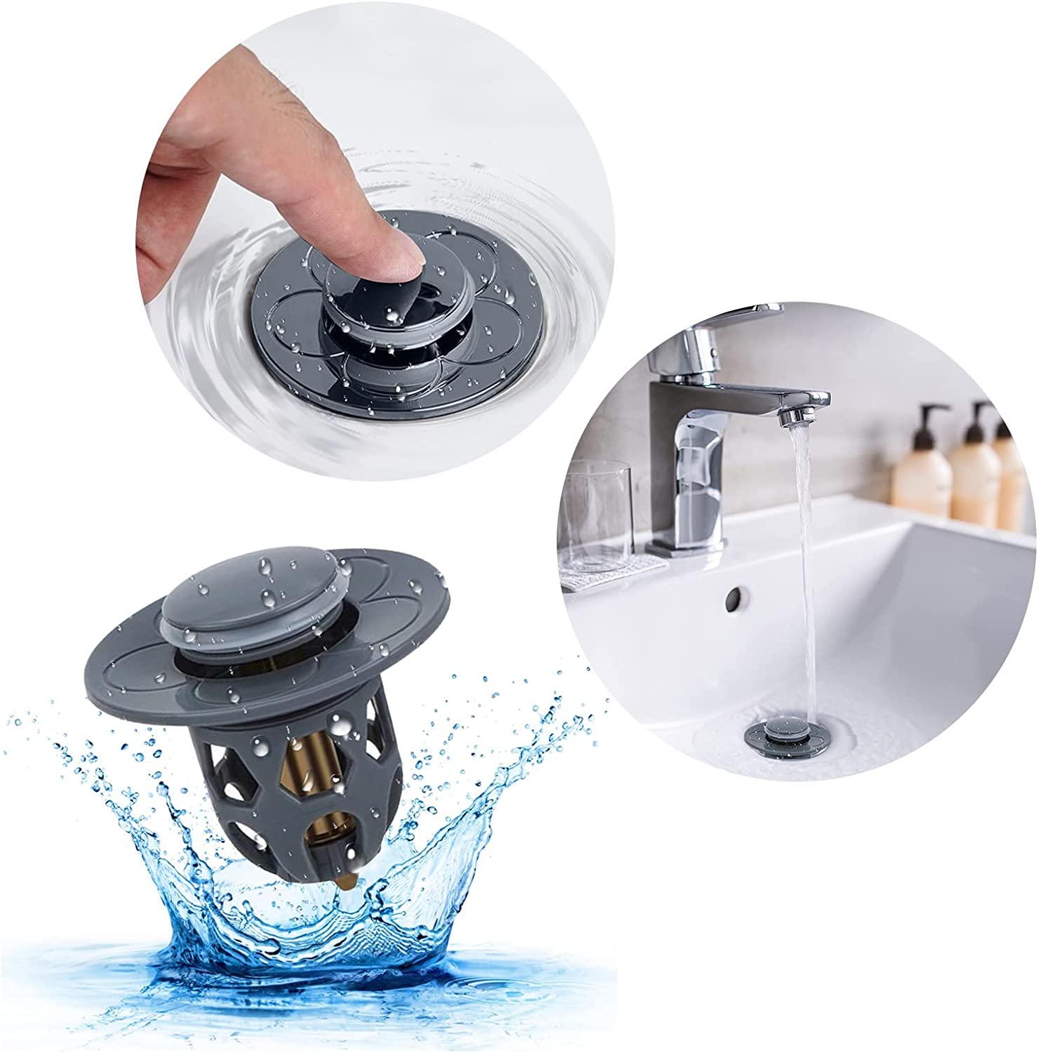"Universal Waschbecken Abflussstopfen, Kupferkern, Schnell Entwässerung, Anti-Verstopfung, Langlebiges Material, Einfache Installation - Roségold, Silber, Grau"