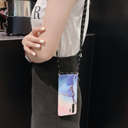 "Modische Marmormuster Samsung Handyhülle mit Lanyard in Pink, Dunkelblau und Hellgrün - TPU Rückenschutz"
