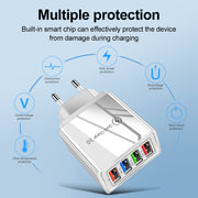 "Schnell-Ladegerät USB 3.0 mit 4 Ports, Kompatibel mit iPhone, Huawei & Mehr, Tragbare Wandladegerät für Zuhause und Reise"