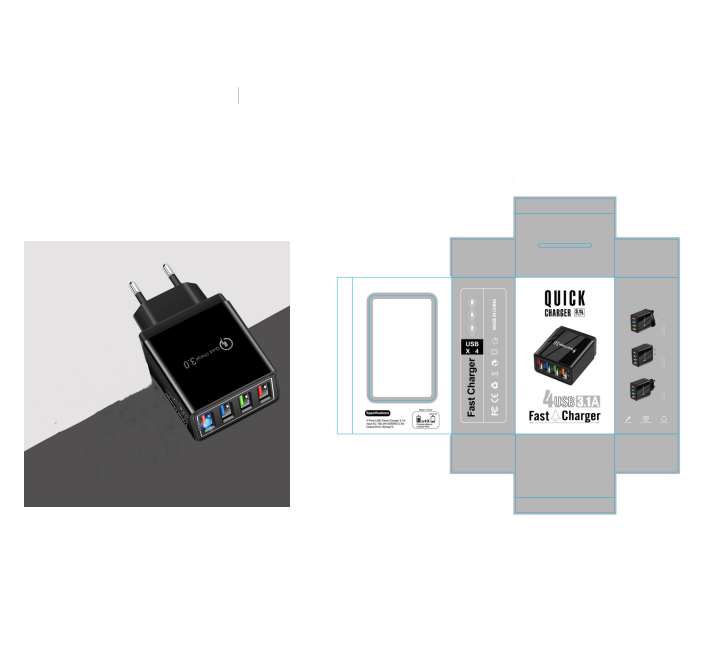 "Schnell-Ladegerät USB 3.0 mit 4 Ports, Kompatibel mit iPhone, Huawei & Mehr, Tragbare Wandladegerät für Zuhause und Reise"