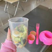 "Minimalistischer Tragbarer Salatbecher 1000ml mit Gabel und Dichtem Deckel - Auslaufsicher und Ideal für Unterwegs, Erhältlich in Weiß, Klein Blau, Mint Grün, Mädchen Rosa"