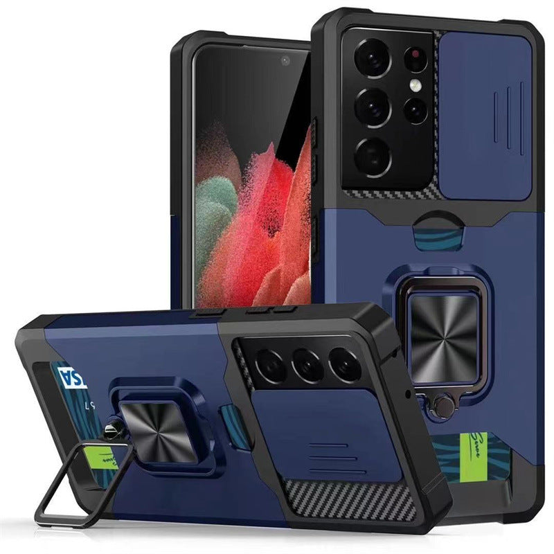 "Premium TPU+PC Schutzhülle für Samsung S21 Serie - Solide Farbe, Montageprozess, Push-Fenster Karten Handyhülle"