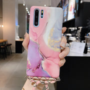 "Modische Marmormuster Samsung Handyhülle mit Lanyard in Pink, Dunkelblau und Hellgrün - TPU Rückenschutz"