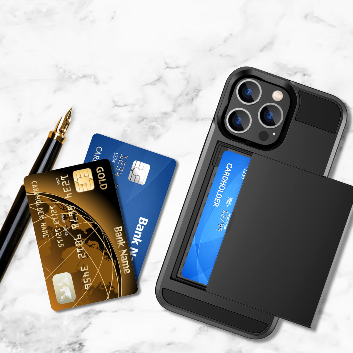 "Vielseitige Schiebe-Karten-Handyhülle für iPhone - Verschiedene Farben verfügbar"