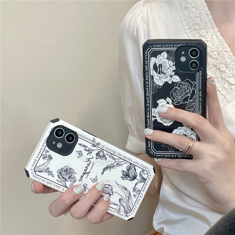 "Retro Blumen Handyhülle, Anti-Fall Weiche TPU Schutzhülle - Kompatibel mit iPhone 14ProMax bis 11"