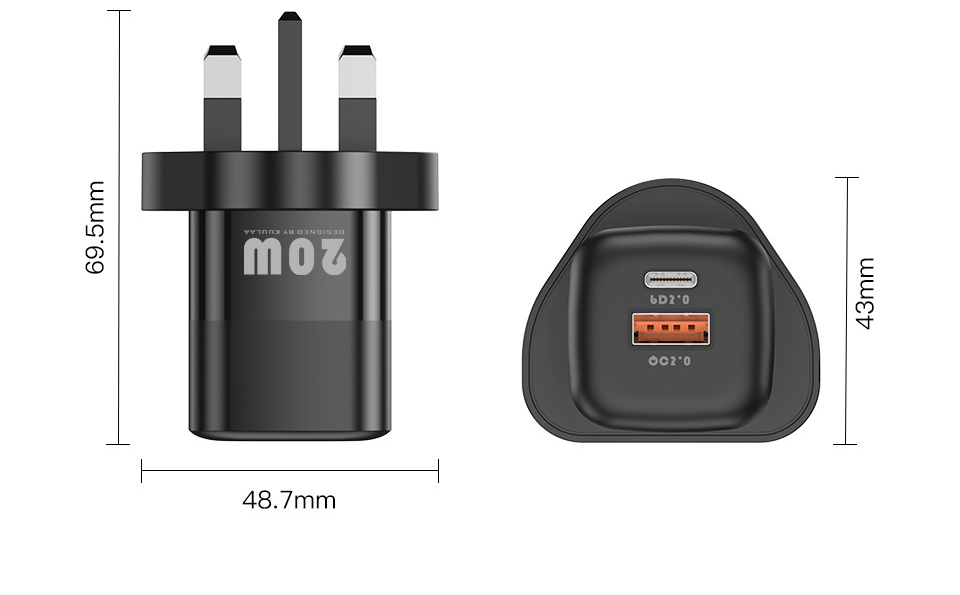 "Schnellladegerät aus Galliumnitrid 20W, PD-Protokoll, USB Typ-C & Micro-USB-Schnittstelle, Farbe: Schwarz/Weiß"