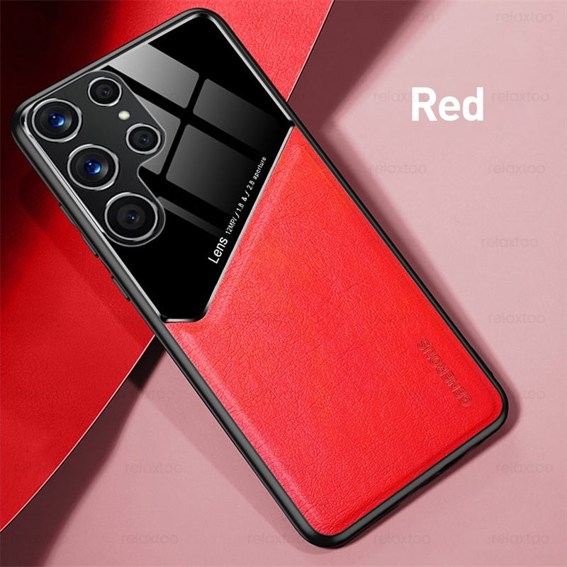 "Premium Leder Handyhülle für Samsung S22Ultra mit Magnetischer Autohalterung - Geschäftliches Design in Verschiedenen Farben"