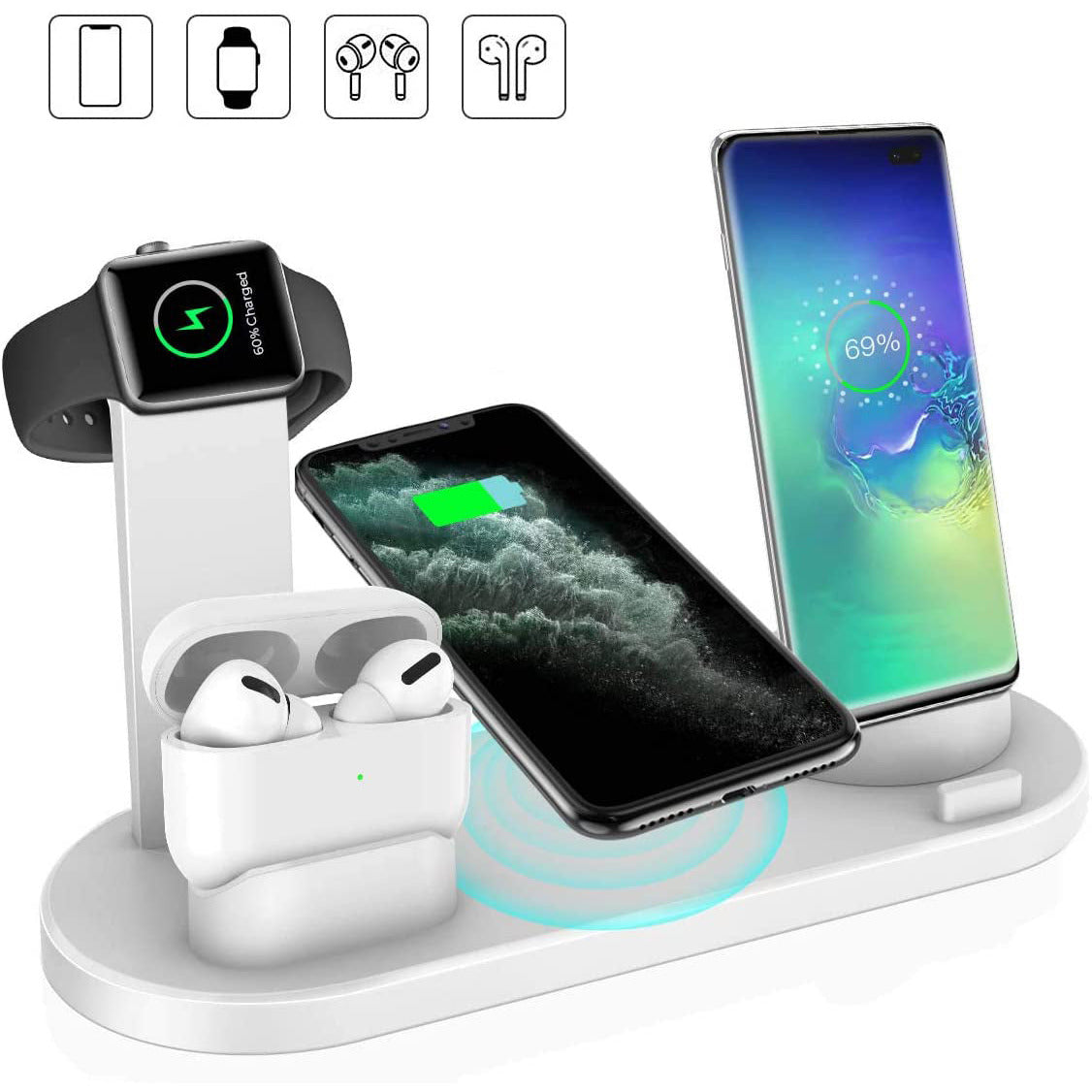 Kabellose 3-in-1 Ladestation für Smartphone, Smartwatch & Kopfhörer