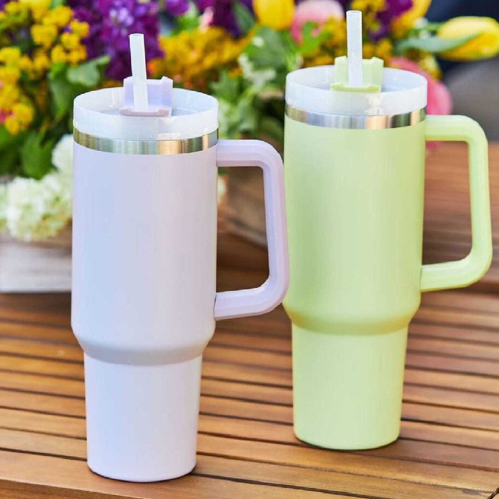 "40oz Edelstahl-Isolierbecher mit Strohhalm und Tragegriff, BPA-frei, Leckfest, Ideal für Auto und Reisen, Große Kapazität"