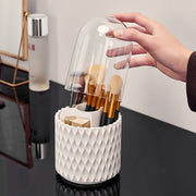 "Großkapazität Transparenter Kosmetik-Organizer mit 360° Drehung, Staubdichter Make-up-Pinselhalter mit Deckel aus Acryl für den Schreibtisch"