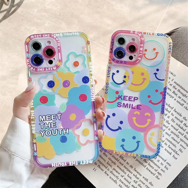 "Bunte Blumen Silikon Handyhülle, All-Inclusive, für alle iPhone Modelle, Farbenfrohe Malerei Design"
