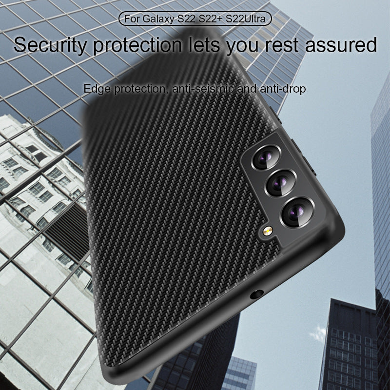 "Premium TPU Carbonfaser Muster Rundumschutz Anti-Fall Handyhülle für Samsung S22, S22Plus, S22Ultra - Business-Stil, Solid Farben"