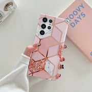 "Premium Elektroplattierte Diamant-Marmor Handyhülle, Stoßfeste Schutzhülle für Samsung S23, S23 Plus, S23 Ultra - in Rosa, Grün, Blau"