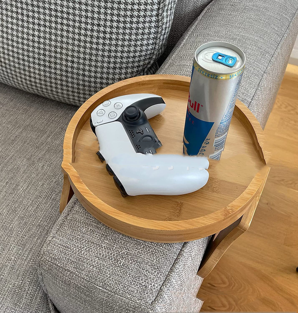 "Praktischer Holz Sofa Armlehnen-Tablett-Tisch: Clip-On TV Snack Schale für Fernbedienung und Kaffee - Modernes & einfaches Design"