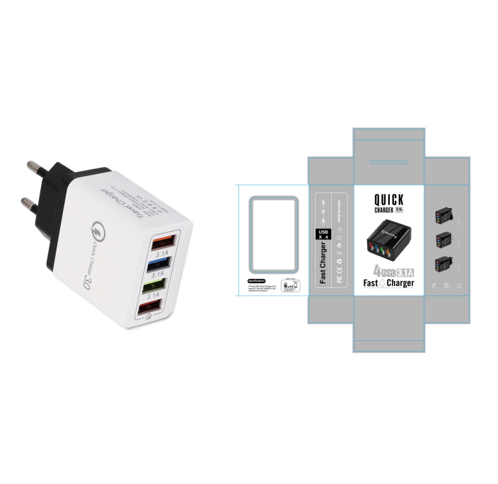 "Schnell-Ladegerät USB 3.0 mit 4 Ports, Kompatibel mit iPhone, Huawei & Mehr, Tragbare Wandladegerät für Zuhause und Reise"