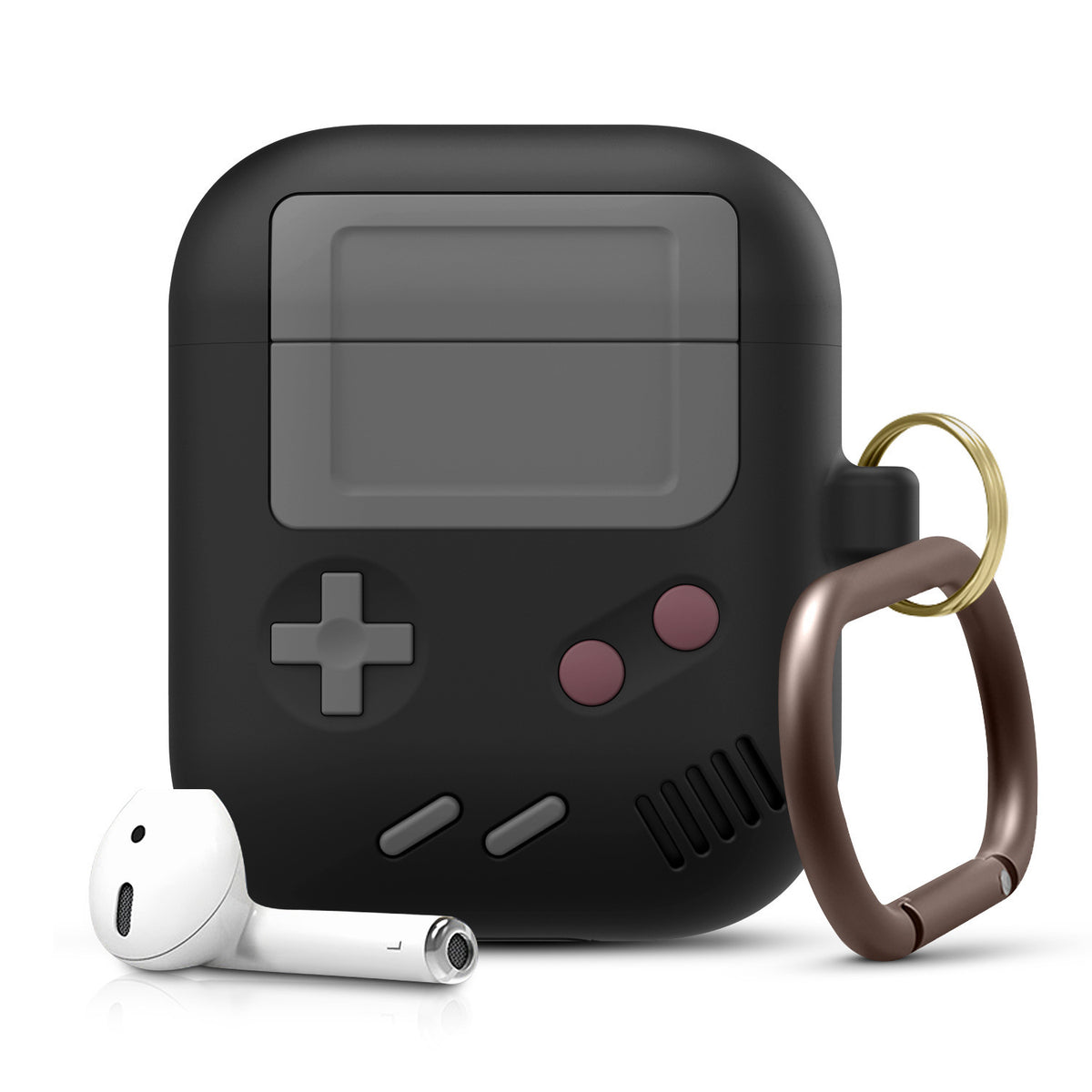 "Silikonhülle im klassischen Spielkonsolen-Design für Airpods Pro mit Schlüsselanhänger - Kompatibel mit Apple, Erhältlich in Schwarz und Grau"