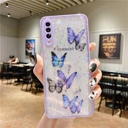 "Modische Epoxy Schmetterling Silikon Handyhülle, Kompatibel mit Samsung S21 Serie und A-Serie, Tier Element Design in Rosa, Lila, Minzblau"