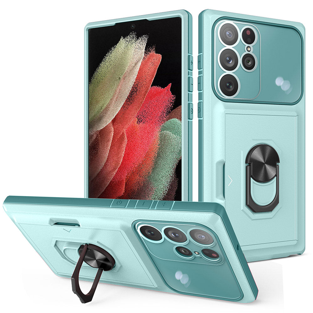 "Multifunktionale Handyhülle mit Magnetischer Halterung und Schiebe-Kartenhalter für Galaxy Modelle"