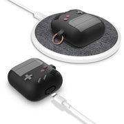 "Silikonhülle im klassischen Spielkonsolen-Design für Airpods Pro mit Schlüsselanhänger - Kompatibel mit Apple, Erhältlich in Schwarz und Grau"