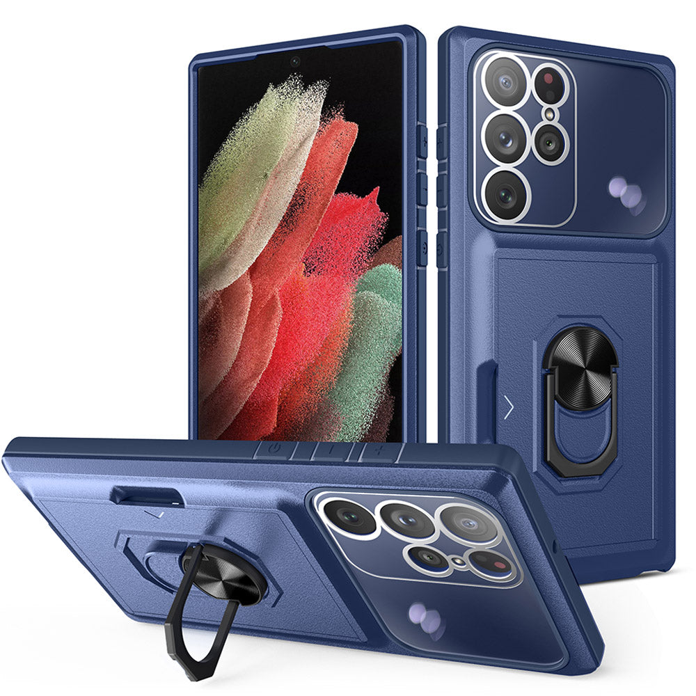 "Multifunktionale Handyhülle mit Magnetischer Halterung und Schiebe-Kartenhalter für Galaxy Modelle"