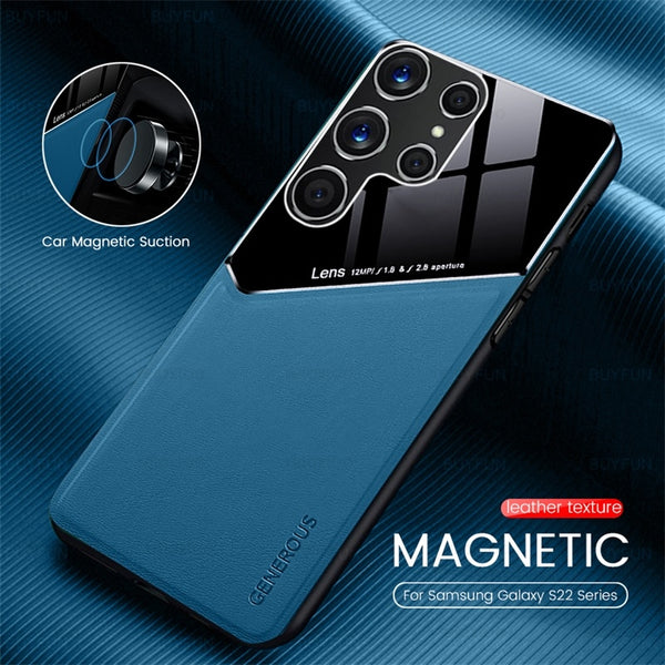 "Premium Leder Handyhülle für Samsung S22Ultra mit Magnetischer Autohalterung - Geschäftliches Design in Verschiedenen Farben"