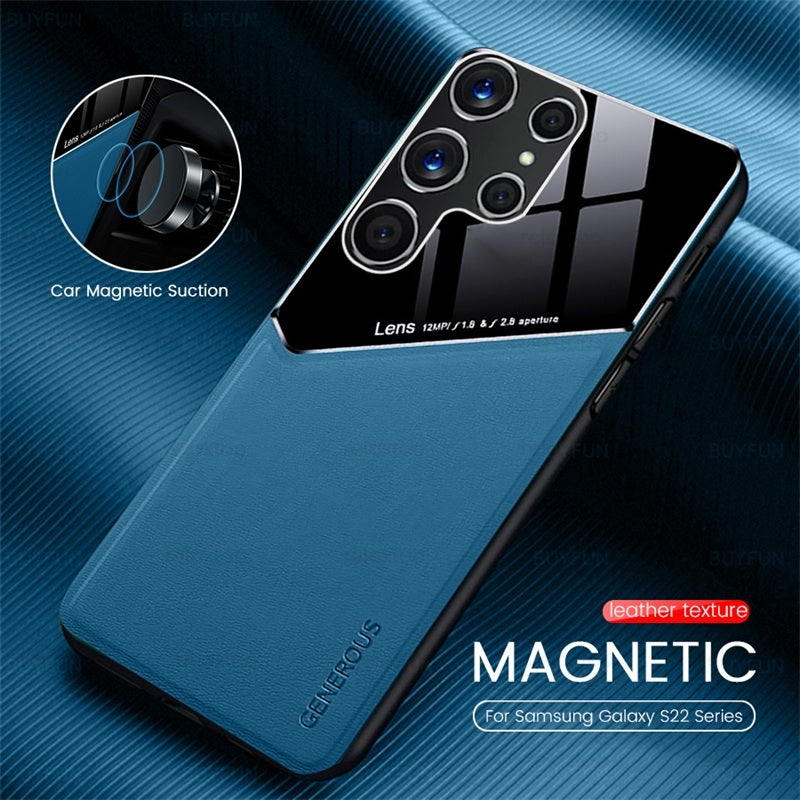 "Premium Leder Handyhülle für Samsung S22Ultra mit Magnetischer Autohalterung - Geschäftliches Design in Verschiedenen Farben"