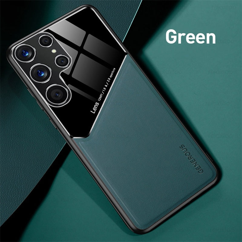 "Premium Leder Handyhülle für Samsung S22Ultra mit Magnetischer Autohalterung - Geschäftliches Design in Verschiedenen Farben"