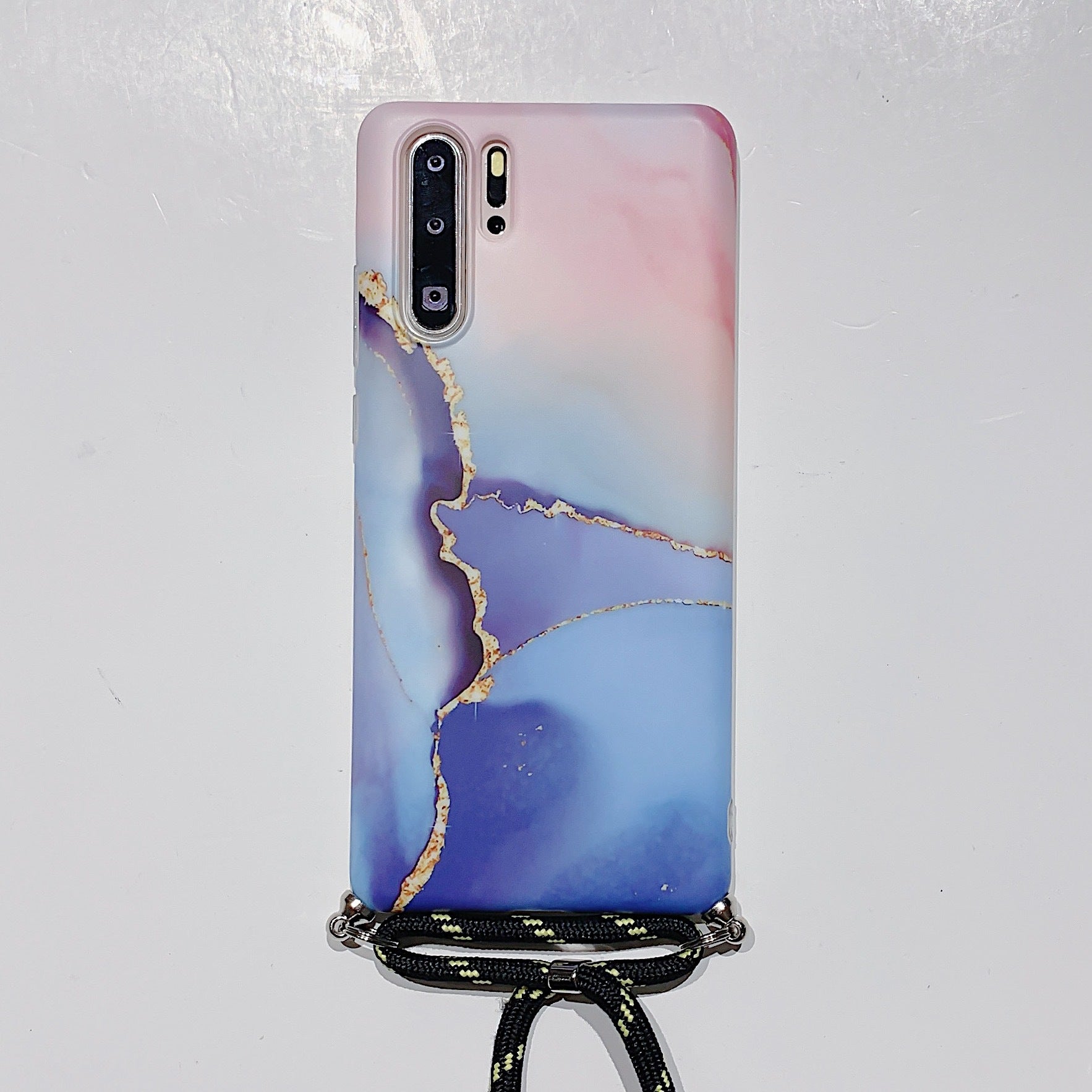 "Modische Marmormuster Samsung Handyhülle mit Lanyard in Pink, Dunkelblau und Hellgrün - TPU Rückenschutz"