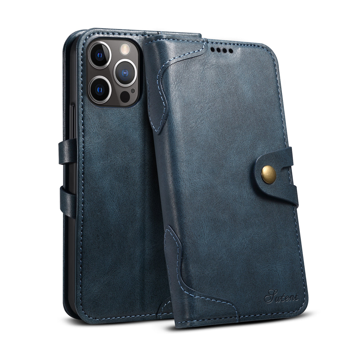 "Premium Leder Flip Wallet Handyhülle für iPhone 13, 13 Pro, 12 - Business-Stil in Schwarz, Braun, Rot, Blau"