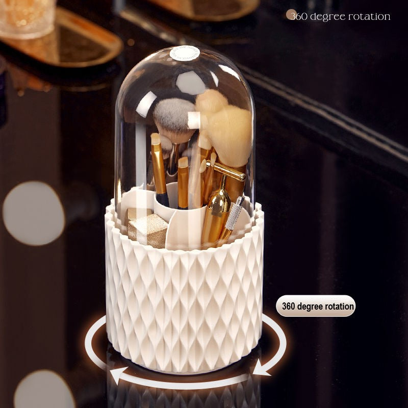 "Großkapazität Transparenter Kosmetik-Organizer mit 360° Drehung, Staubdichter Make-up-Pinselhalter mit Deckel aus Acryl für den Schreibtisch"