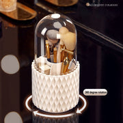 "Großkapazität Transparenter Kosmetik-Organizer mit 360° Drehung, Staubdichter Make-up-Pinselhalter mit Deckel aus Acryl für den Schreibtisch"