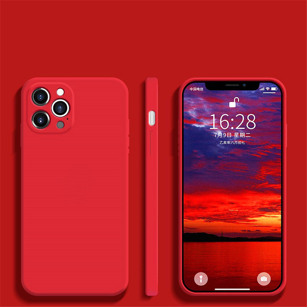"Exklusive Liquid Silikon Handyhülle mit feinen Löchern und geraden Kanten für iPhone - Einfacher Stil, Solide Farbe"